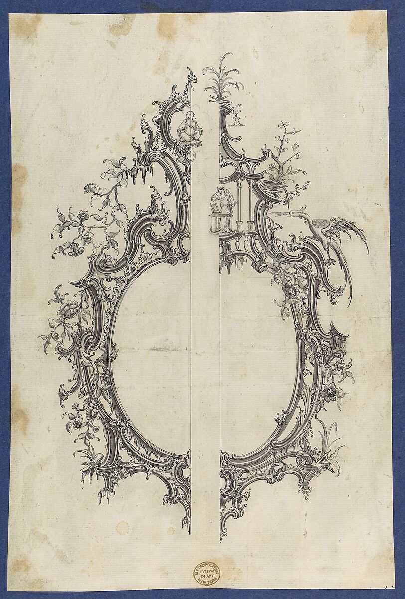 Pier Glass Frames, in Chippendale Drawings, Vol. I, Thomas Chippendale (British, baptised Otley, West Yorkshire 1718–1779 London), Black ink, gray wash 