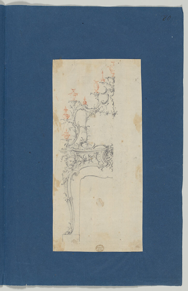 Chimneypiece, in Chippendale Drawings, Vol. I, Thomas Chippendale (British, baptised Otley, West Yorkshire 1718–1779 London), Graphite and red chalk