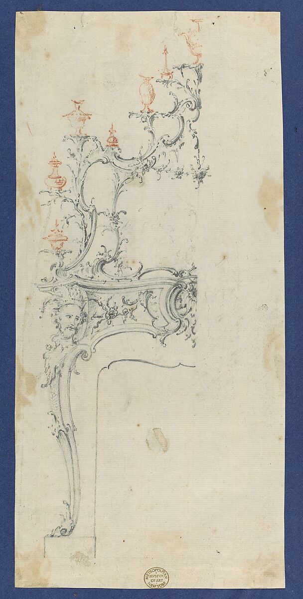 Chimneypiece, in Chippendale Drawings, Vol. I, Thomas Chippendale (British, baptised Otley, West Yorkshire 1718–1779 London), Graphite and sanguine chalk 