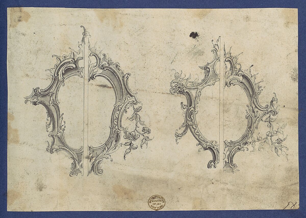 Shields for Pediments, in Chippendale Drawings, Vol. I, Thomas Chippendale (British, baptised Otley, West Yorkshire 1718–1779 London), Black ink, gray ink, gray wash 