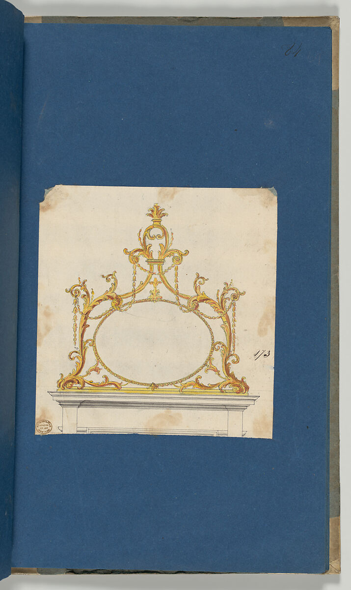 Overmantle, in Chippendale Drawings, Vol. I, Thomas Chippendale (British, baptised Otley, West Yorkshire 1718–1779 London), Black ink, yellow, brown, red, gray washes