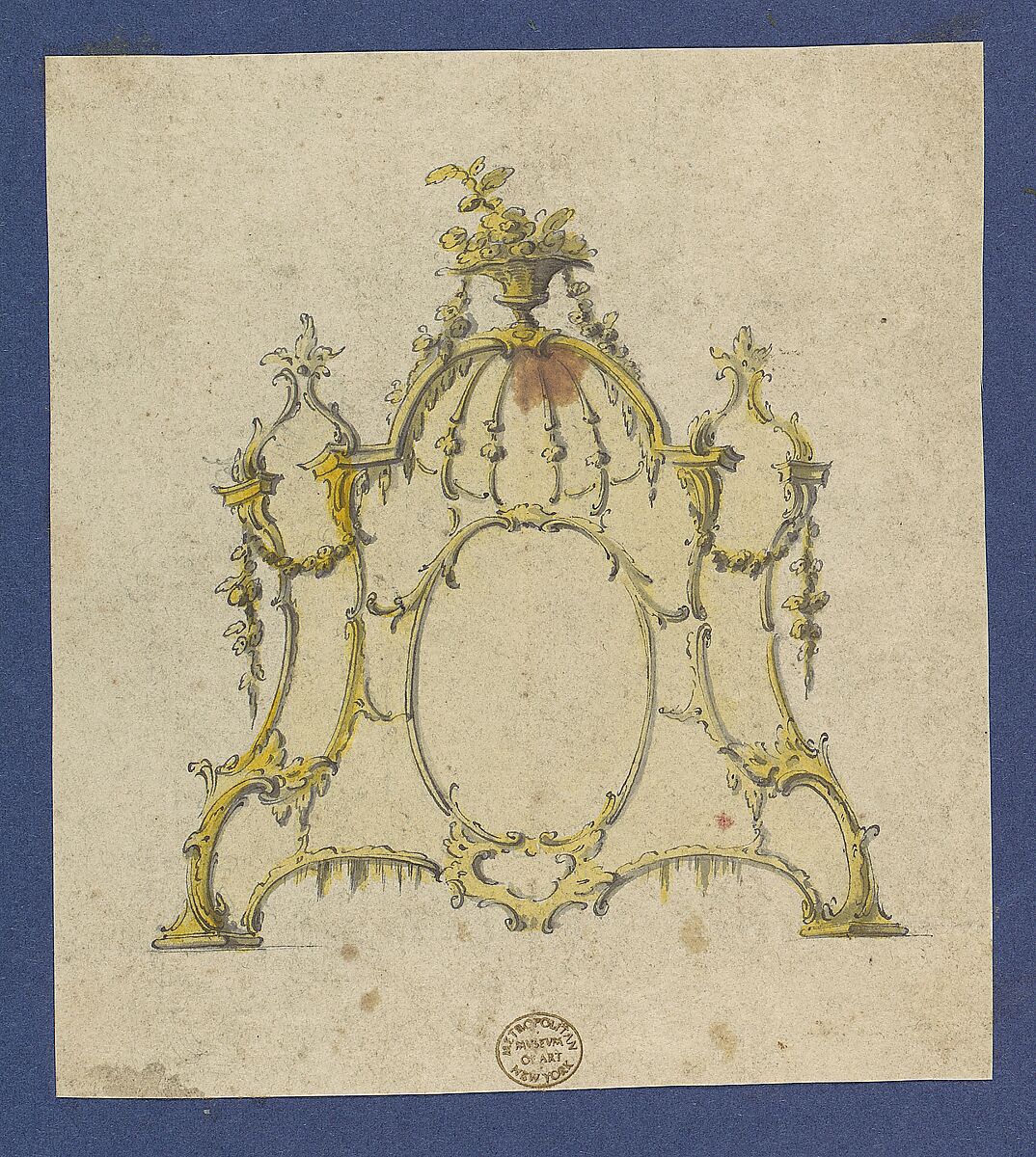 Overmantle, in Chippendale Drawings, Vol. I, Thomas Chippendale (British, baptised Otley, West Yorkshire 1718–1779 London), Black ink, yellow and gray washes 