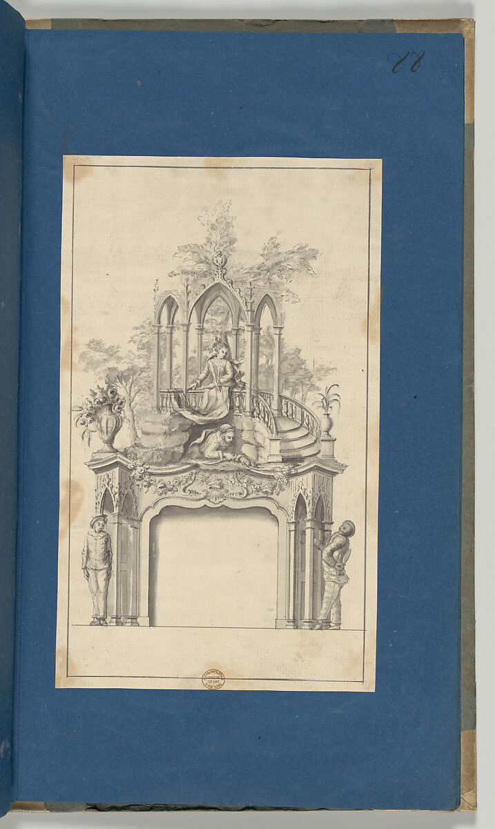 Design for a Neo-Gothic Chimneypiece, in Chippendale Drawings, Vol. I, Thomas Chippendale (British, baptised Otley, West Yorkshire 1718–1779 London), Black ink, gray ink, gray wash