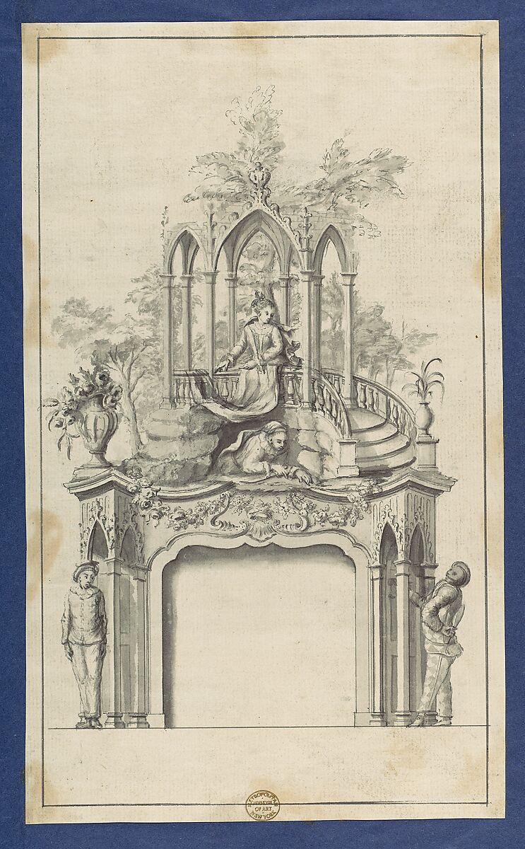 Design for a Neo-Gothic Chimneypiece, in Chippendale Drawings, Vol. I, Thomas Chippendale (British, baptised Otley, West Yorkshire 1718–1779 London), Black ink, gray ink, gray wash 