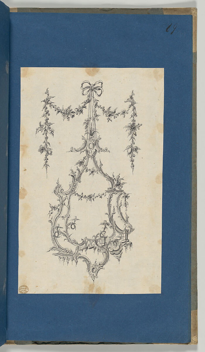 Mirror with Sconces, in Chippendale Drawings, Vol. I, Thomas Chippendale (British, baptised Otley, West Yorkshire 1718–1779 London), Black ink, gray ink, gray wash