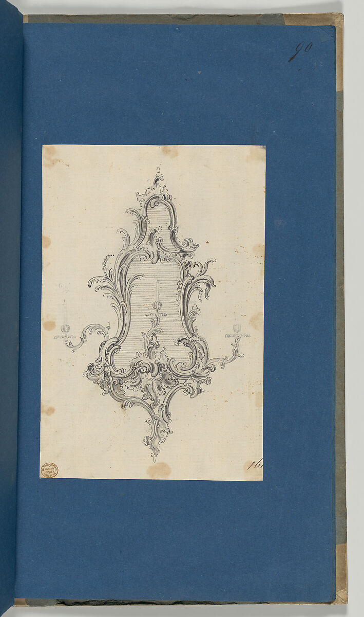 Mirror with Sconces, in Chippendale Drawings, Vol. I, Thomas Chippendale (British, baptised Otley, West Yorkshire 1718–1779 London), Black ink, gray wash, graphite