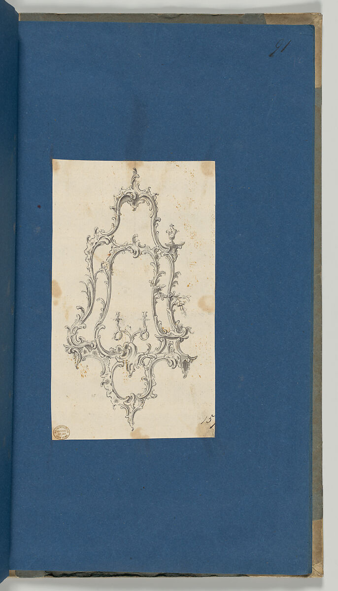 Mirror with Sconces, in Chippendale Drawings, Vol. I, Thomas Chippendale (British, baptised Otley, West Yorkshire 1718–1779 London), Black ink, gray wash