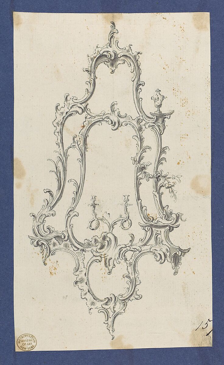 Mirror with Sconces, in Chippendale Drawings, Vol. I, Thomas Chippendale (British, baptised Otley, West Yorkshire 1718–1779 London), Black ink, gray wash 