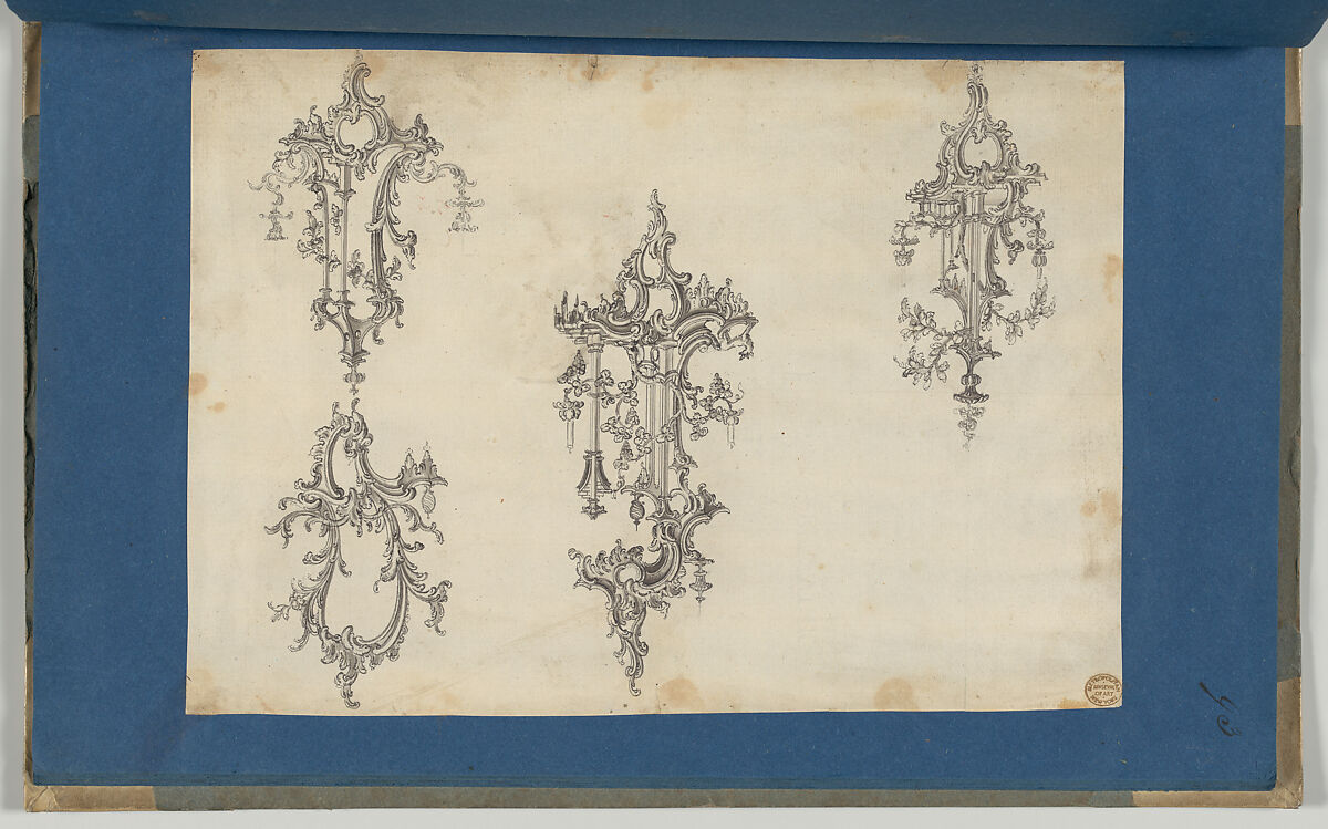 Girandoles, in Chippendale Drawings, Vol. I, Thomas Chippendale (British, baptised Otley, West Yorkshire 1718–1779 London), Black ink, gray ink and gray wash