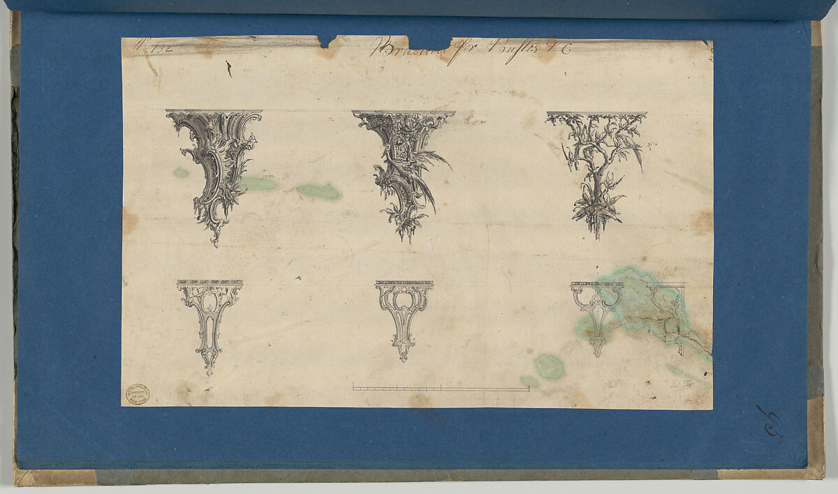Brackets for Bustos, in Chippendale Drawings, Vol. I, Thomas Chippendale (British, baptised Otley, West Yorkshire 1718–1779 London), Black ink, gray wash