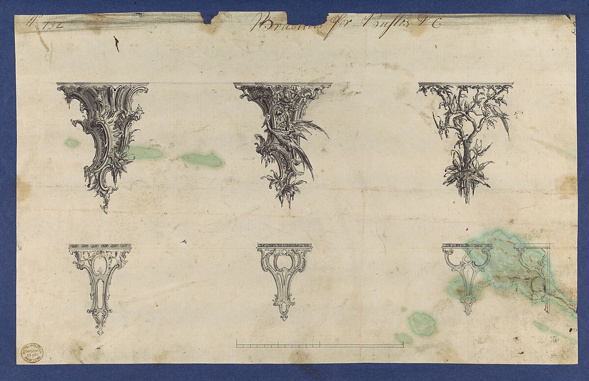 Brackets for Bustos, in Chippendale Drawings, Vol. I, Thomas Chippendale (British, baptised Otley, West Yorkshire 1718–1779 London), Black ink, gray wash 
