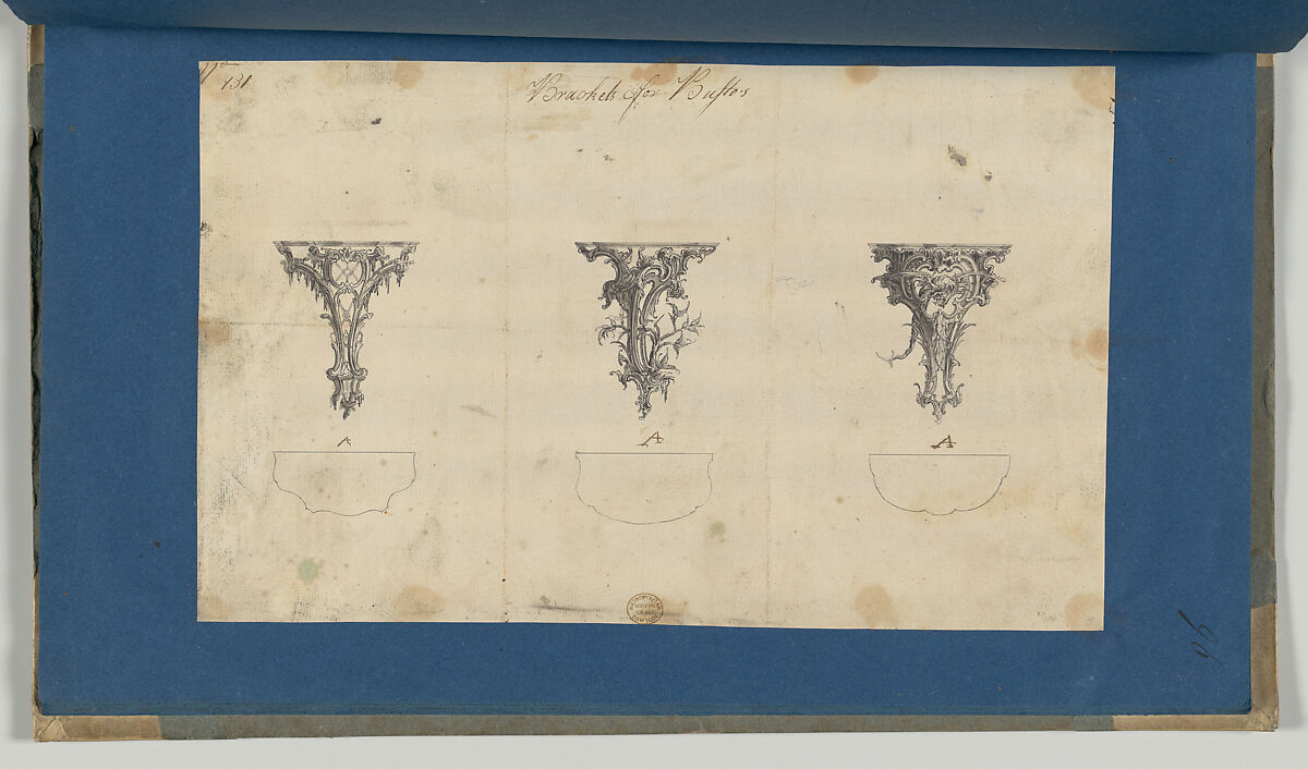 Brackets for Bustos, in Chippendale Drawings, Vol. I, Thomas Chippendale (British, baptised Otley, West Yorkshire 1718–1779 London), Black ink, gray wash