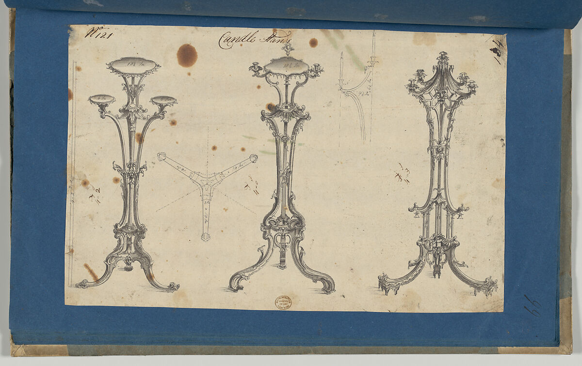 Candle Stands, in Chippendale Drawings, Vol. I, Thomas Chippendale (British, baptised Otley, West Yorkshire 1718–1779 London), Black ink, gray wash