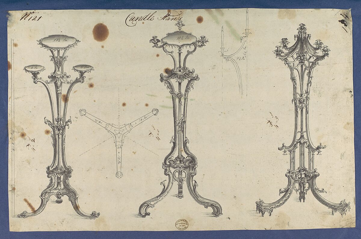 Candle Stands, in Chippendale Drawings, Vol. I, Thomas Chippendale (British, baptised Otley, West Yorkshire 1718–1779 London), Black ink, gray wash 