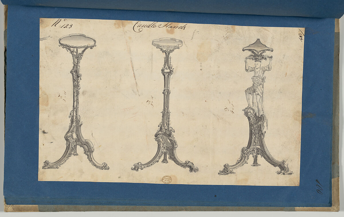 Candle Stands, in Chippendale Drawings, Vol. I, Thomas Chippendale (British, baptised Otley, West Yorkshire 1718–1779 London), Black ink, gray wash