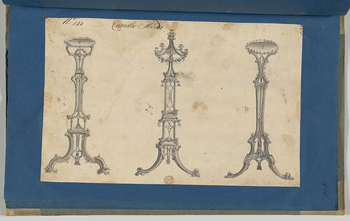 Candle Stands, in Chippendale Drawings, Vol. I, Thomas Chippendale (British, baptised Otley, West Yorkshire 1718–1779 London), Black ink, gray wash