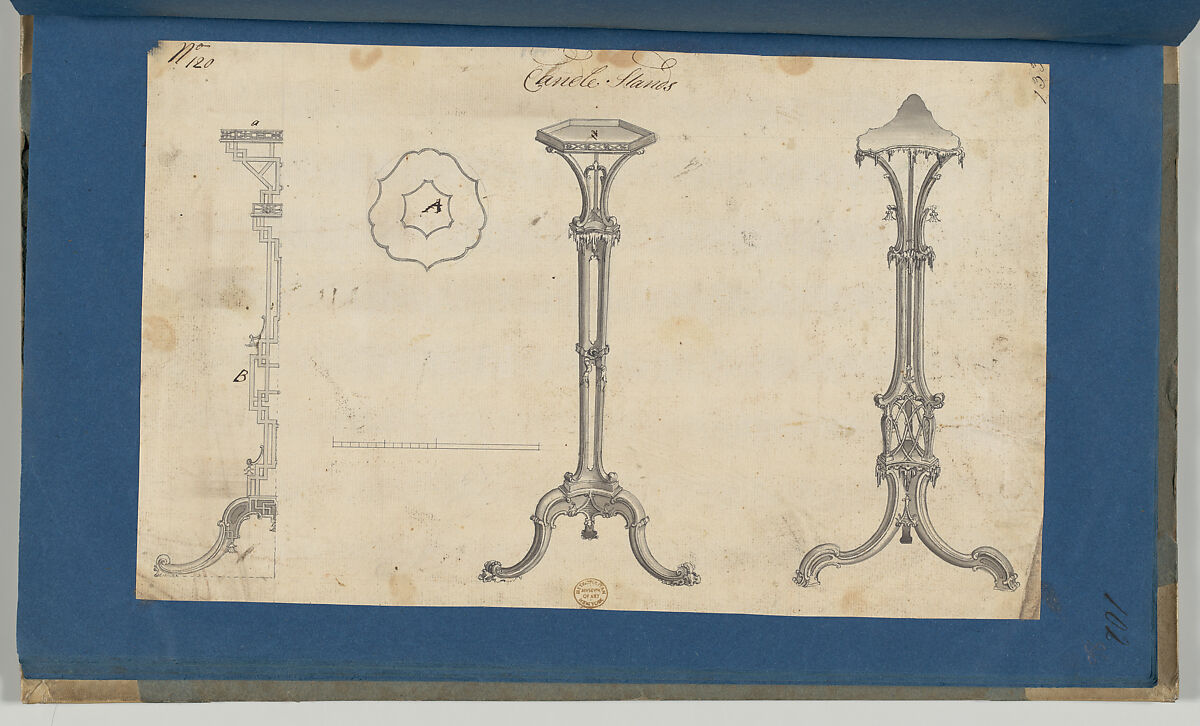 Candle Stands, in Chippendale Drawings, Vol. I, Thomas Chippendale (British, baptised Otley, West Yorkshire 1718–1779 London), Black ink, gray wash