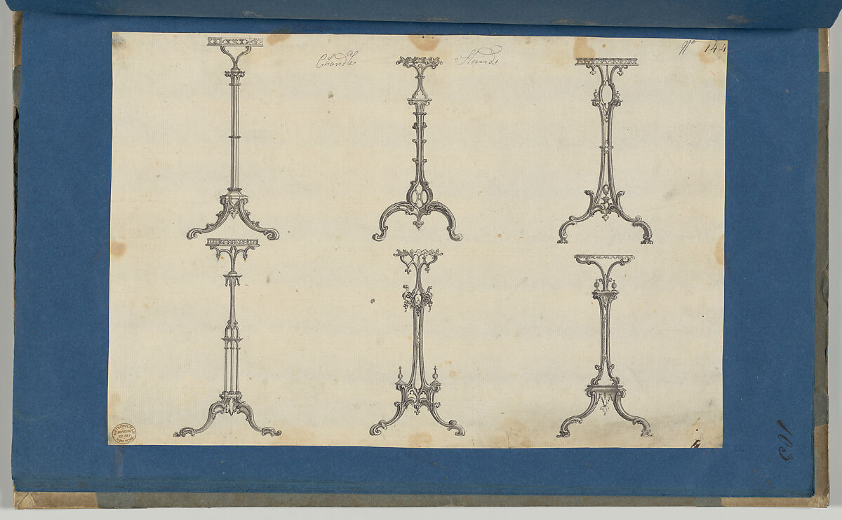 Candle Stands, in Chippendale Drawings, Vol. I, Thomas Chippendale (British, baptised Otley, West Yorkshire 1718–1779 London), Black ink, gray wash