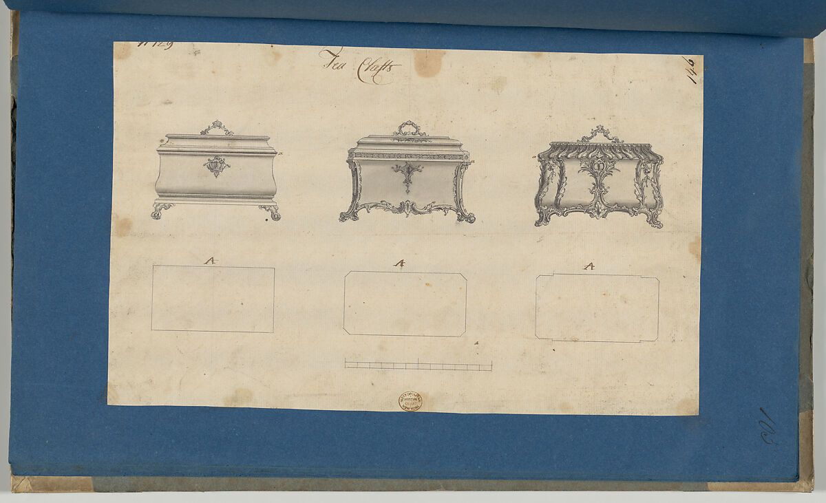Tea Chests, in Chippendale Drawings, Vol. I, Thomas Chippendale (British, baptised Otley, West Yorkshire 1718–1779 London), Black ink, gray wash