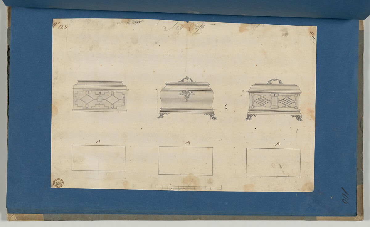 Tea Chests, in Chippendale Drawings, Vol. I, Thomas Chippendale (British, baptised Otley, West Yorkshire 1718–1779 London), Black ink, gray wash