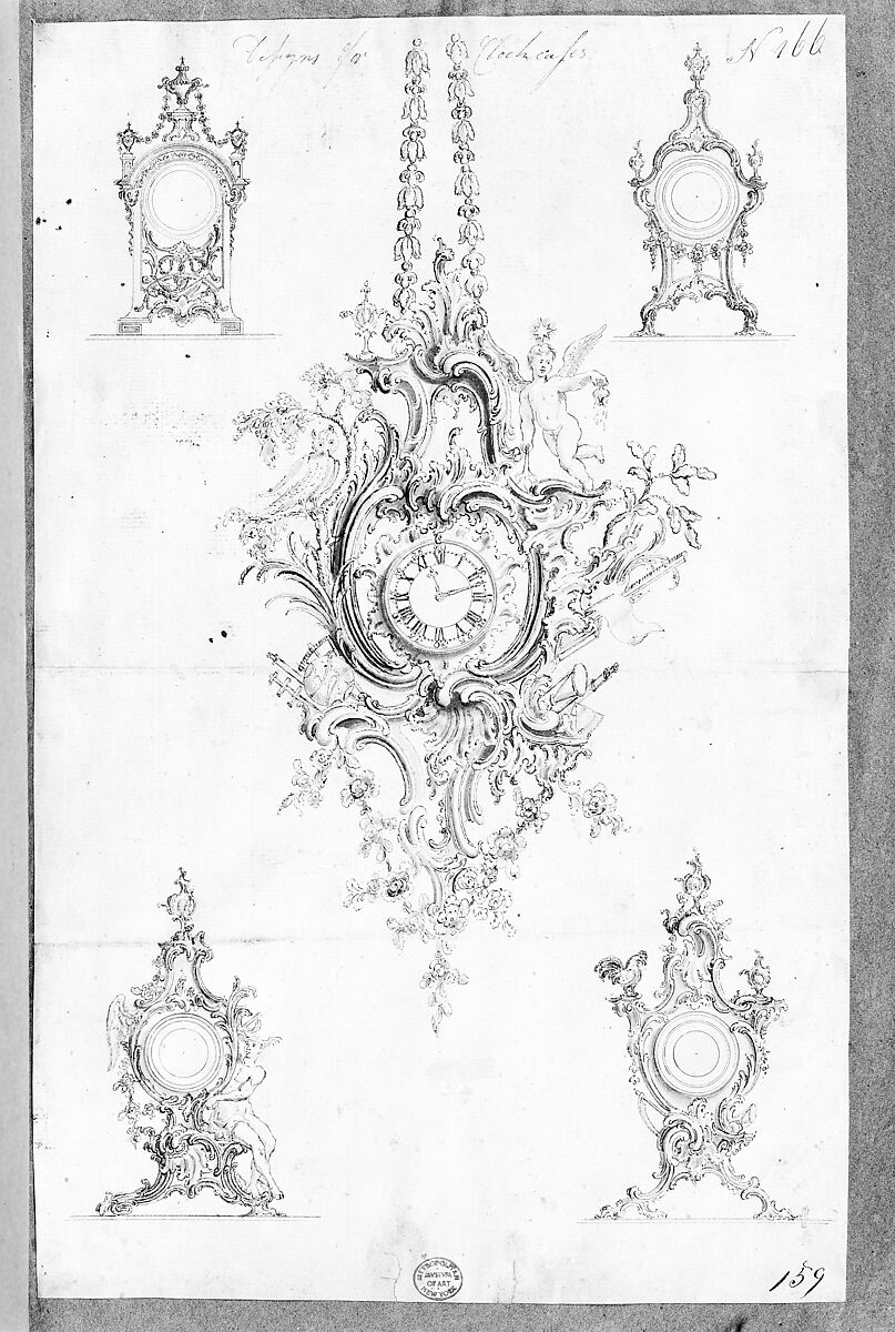 Clock Cases, in Chippendale Drawings, Vol. I, Thomas Chippendale (British, baptised Otley, West Yorkshire 1718–1779 London), Black ink, gray wash