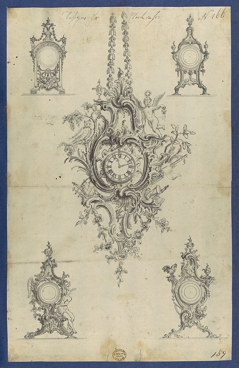 Clock Cases, in Chippendale Drawings, Vol. I, Thomas Chippendale (British, baptised Otley, West Yorkshire 1718–1779 London), Black ink, gray wash 