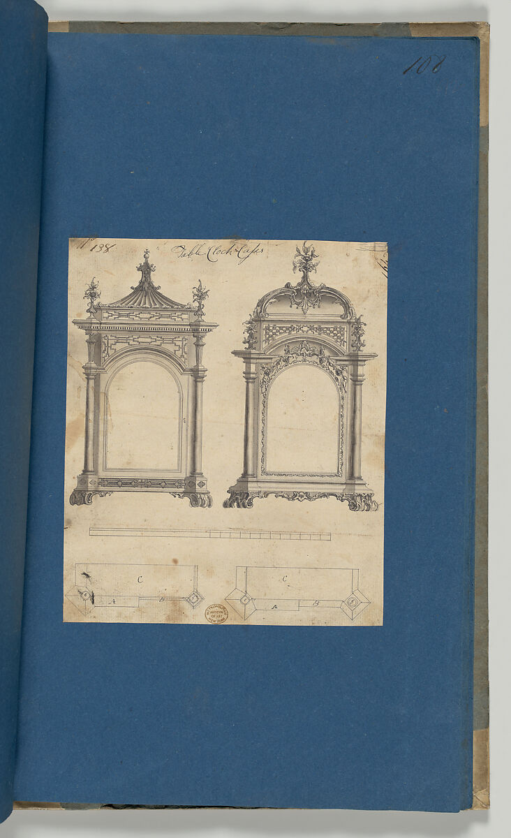 Table Clock Cases, in Chippendale Drawings, Vol. I, Thomas Chippendale (British, baptised Otley, West Yorkshire 1718–1779 London), Black ink, gray wash