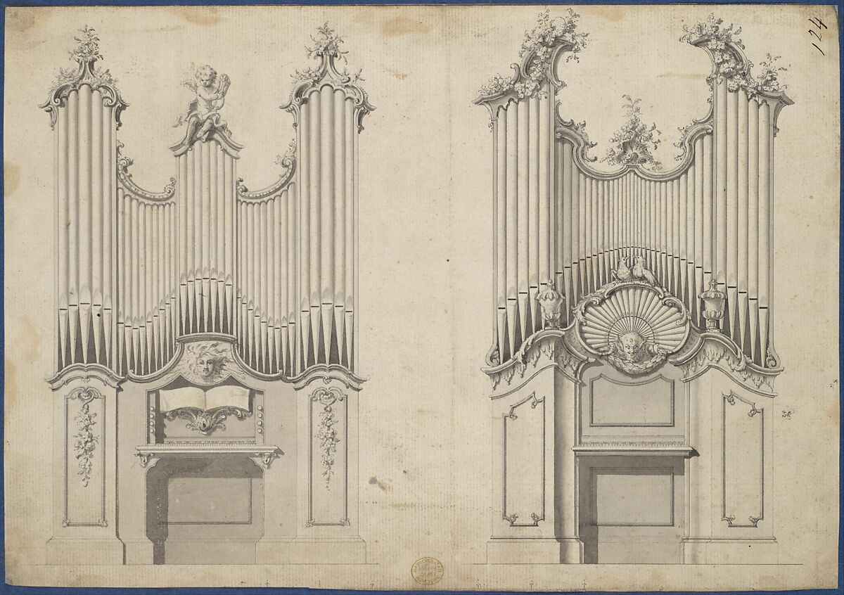 Chamber Organs, from Chippendale Drawings, Vol. II, Thomas Chippendale (British, baptised Otley, West Yorkshire 1718–1779 London), Black ink, gray wash 