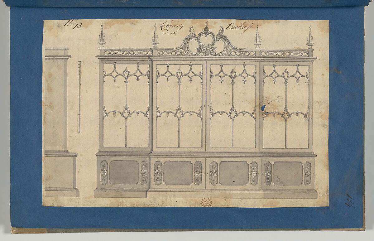 Library Bookcase, from Chippendale Drawings, Vol. II, Thomas Chippendale (British, baptised Otley, West Yorkshire 1718–1779 London), Black ink, gray wash