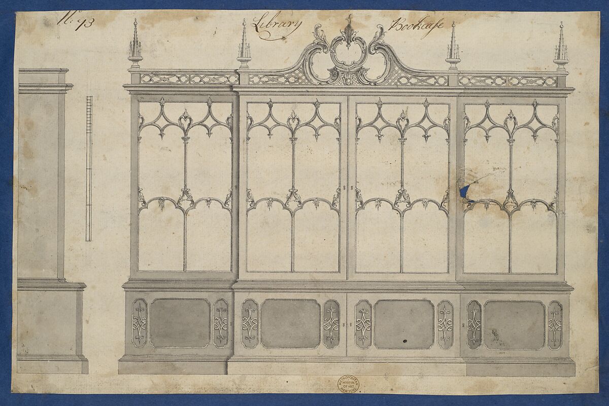 Library Bookcase, from Chippendale Drawings, Vol. II, Thomas Chippendale (British, baptised Otley, West Yorkshire 1718–1779 London), Black ink, gray wash 