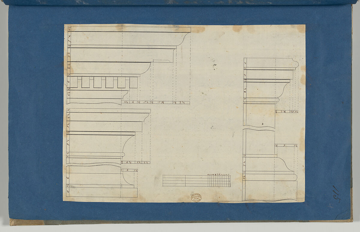 Moldings for Library Bookcase, from Chippendale Drawings, Vol. II, Thomas Chippendale (British, baptised Otley, West Yorkshire 1718–1779 London), Black ink