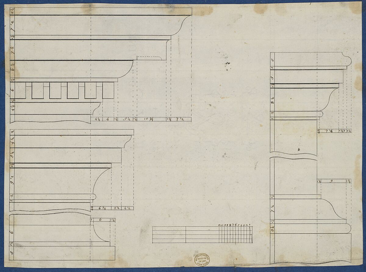 Moldings for Library Bookcase, from Chippendale Drawings, Vol. II, Thomas Chippendale (British, baptised Otley, West Yorkshire 1718–1779 London), Black ink 