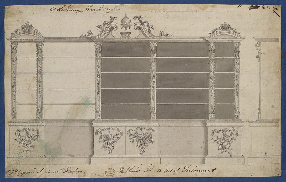 Library Bookcase, from Chippendale Drawings, Vol. II, Thomas Chippendale (British, baptised Otley, West Yorkshire 1718–1779 London), Black ink, gray wash 