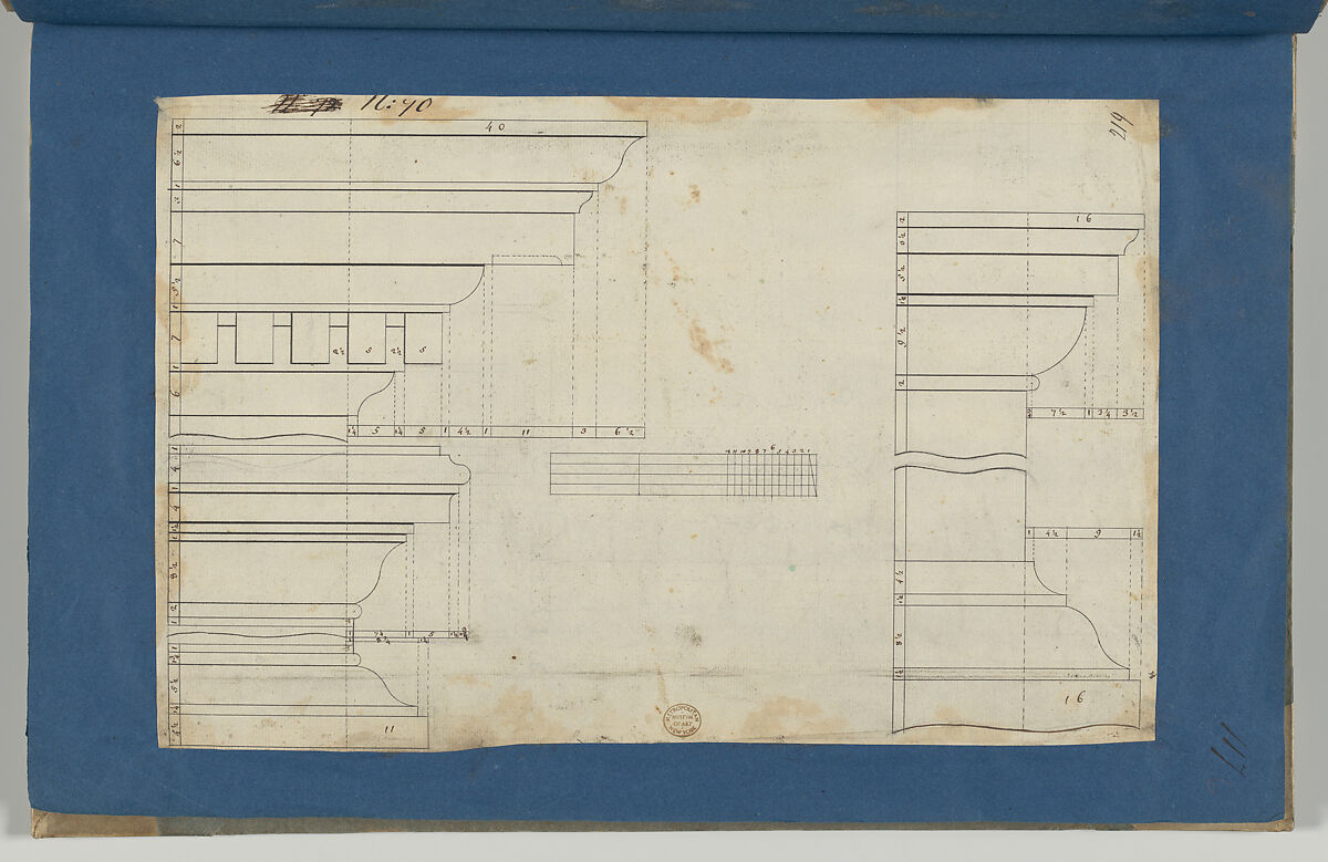 Moldings for Library Bookcase, from Chippendale Drawings, Vol. II, Thomas Chippendale (British, baptised Otley, West Yorkshire 1718–1779 London), Black ink