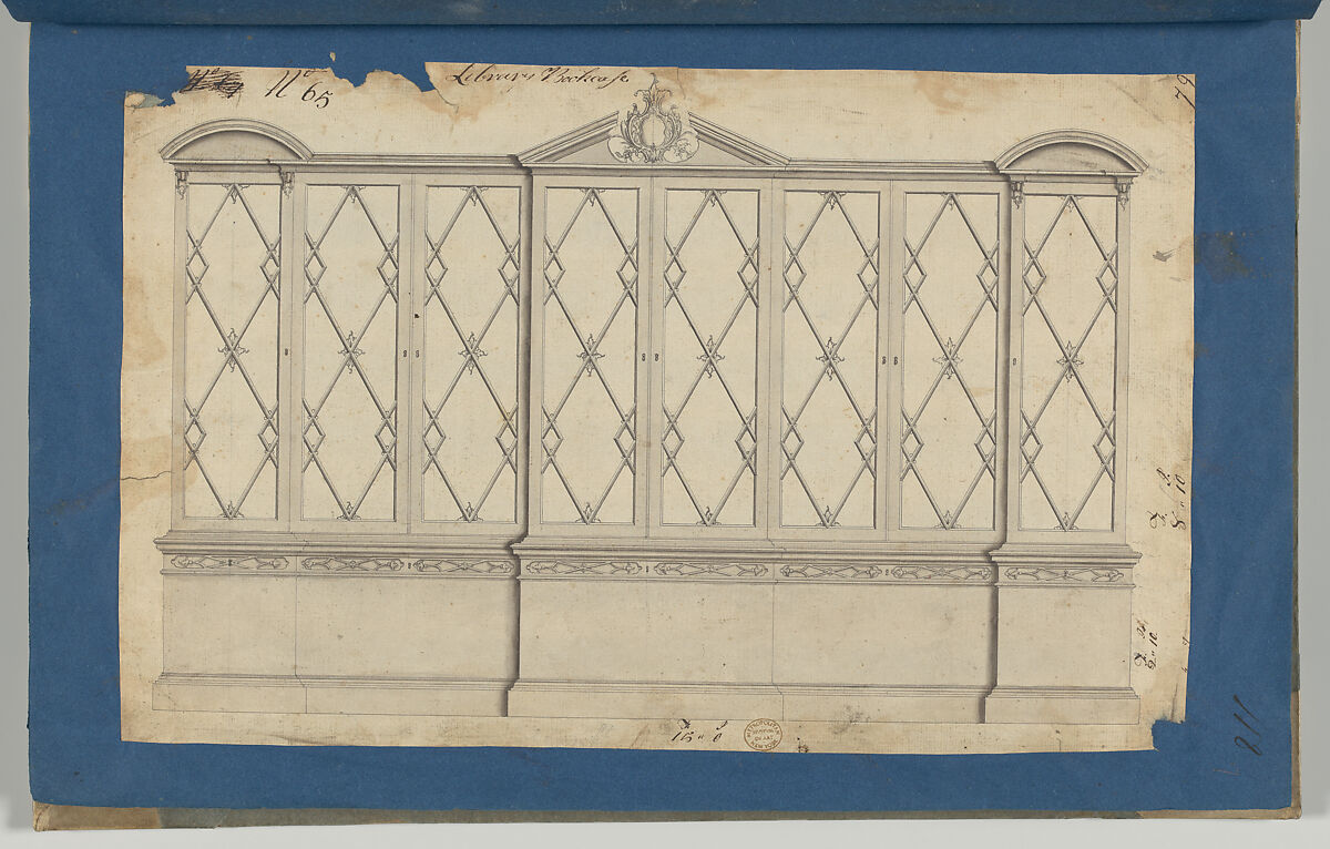 Library Bookcase, from Chippendale Drawings, Vol. II, Thomas Chippendale (British, baptised Otley, West Yorkshire 1718–1779 London), Black ink, gray wash