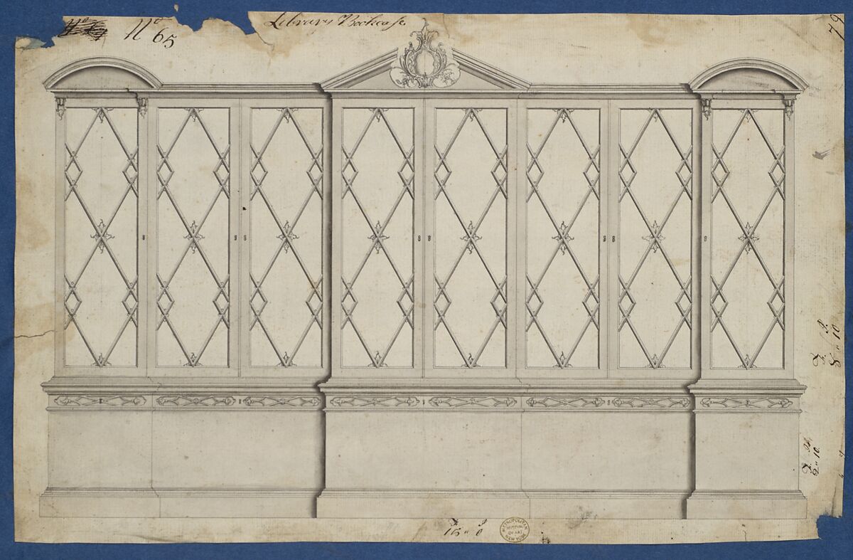 Library Bookcase, from Chippendale Drawings, Vol. II, Thomas Chippendale (British, baptised Otley, West Yorkshire 1718–1779 London), Black ink, gray wash 