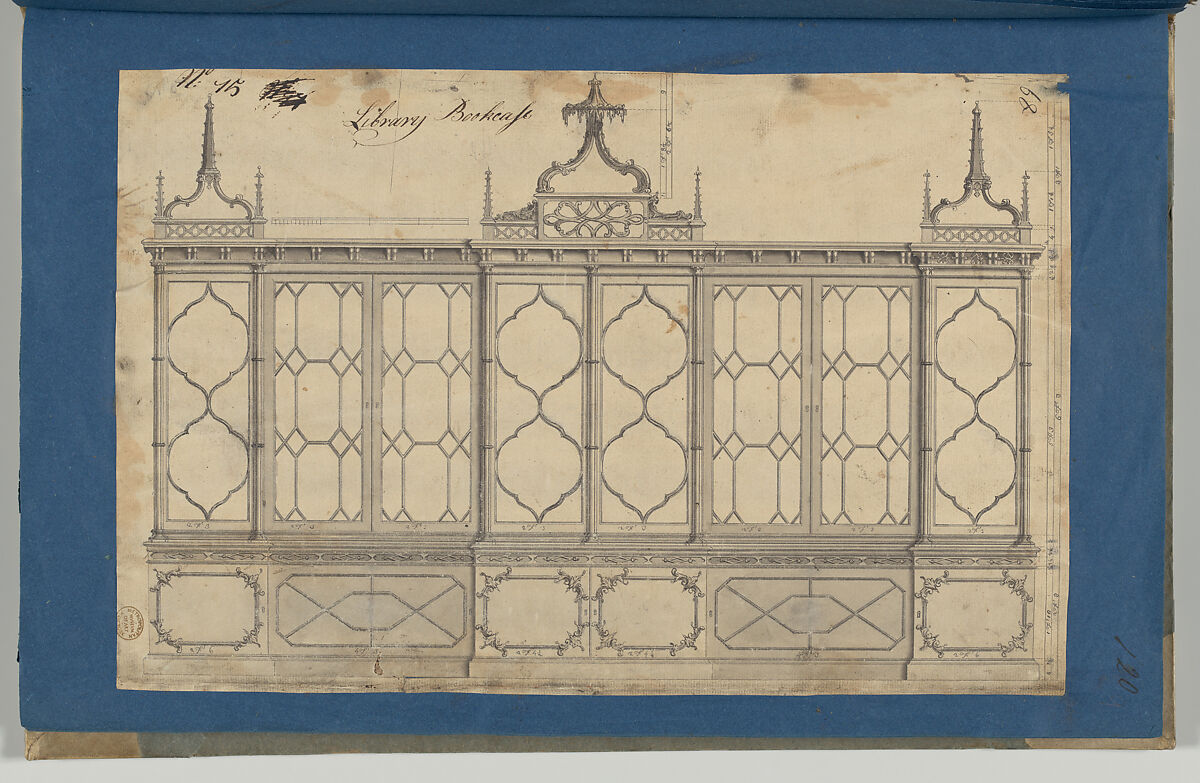 Library Bookcase, from Chippendale Drawings, Vol. II, Thomas Chippendale (British, baptised Otley, West Yorkshire 1718–1779 London), Black ink, gray wash