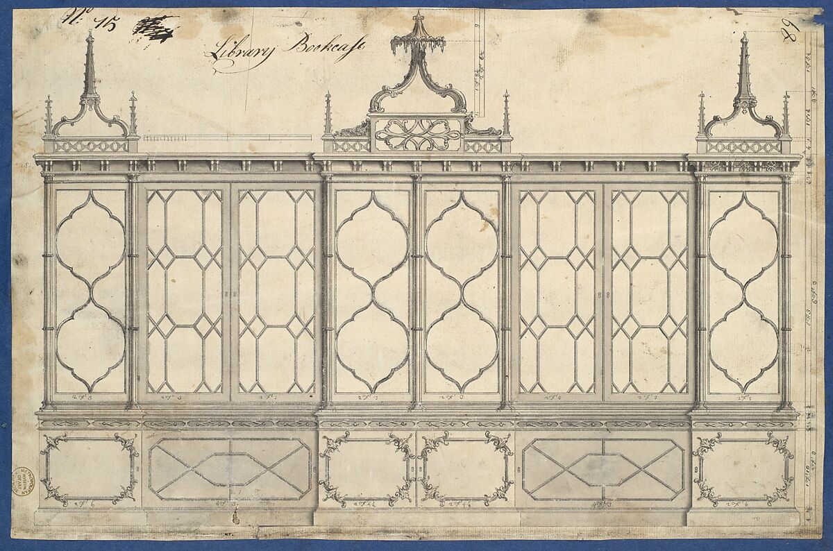 Library Bookcase, from Chippendale Drawings, Vol. II, Thomas Chippendale (British, baptised Otley, West Yorkshire 1718–1779 London), Black ink, gray wash 