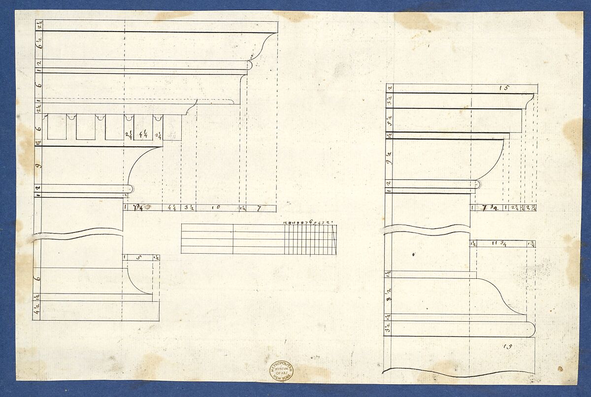 Moldings for Bookcases, from Chippendale Drawings, Vol. II, Thomas Chippendale (British, baptised Otley, West Yorkshire 1718–1779 London), Black ink 