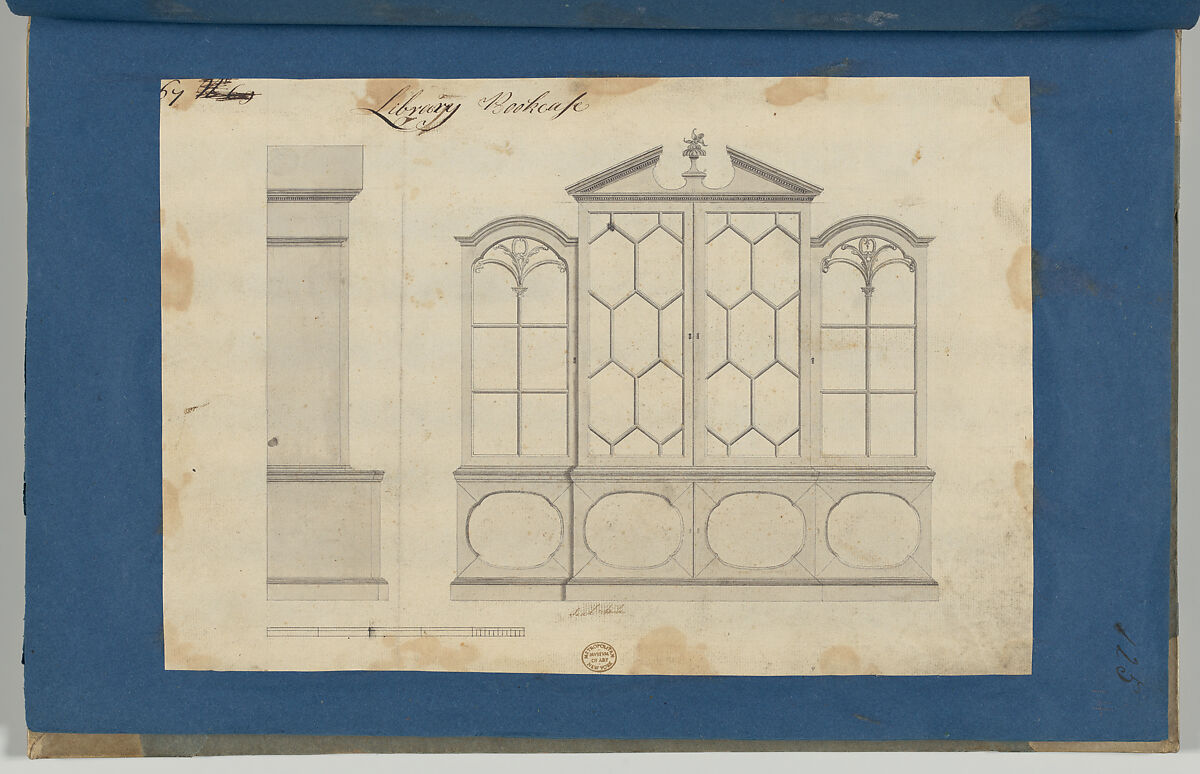 Library Bookcase, from Chippendale Drawings, Vol. II, Thomas Chippendale (British, baptised Otley, West Yorkshire 1718–1779 London), Black ink, gray wash
