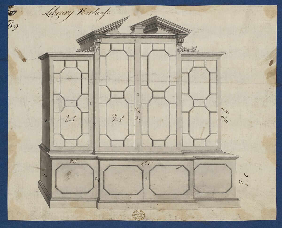 Library Bookcase, from Chippendale Drawings, Vol. II, Thomas Chippendale (British, baptised Otley, West Yorkshire 1718–1779 London), Black ink, gray wash 