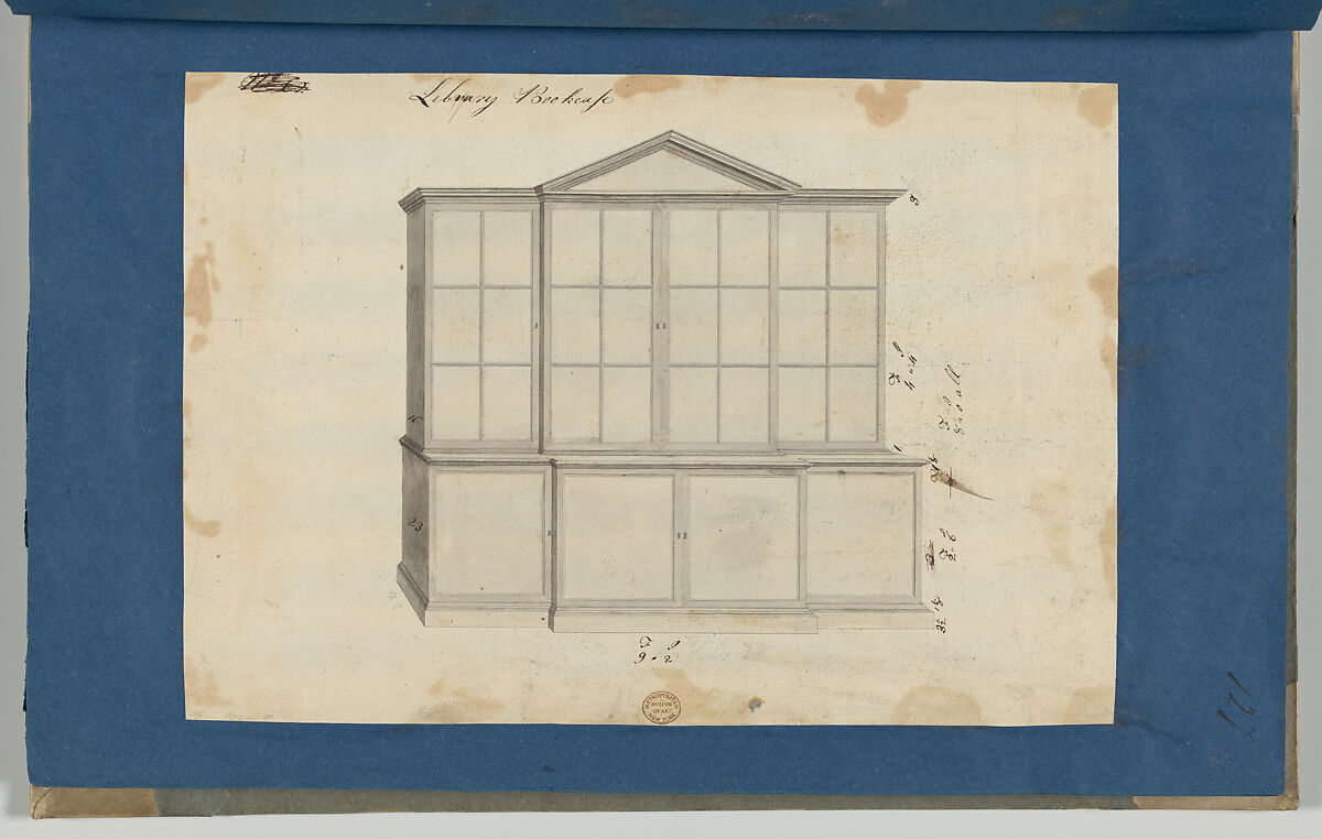 Library Bookcase, from Chippendale Drawings, Vol. II, Thomas Chippendale (British, baptised Otley, West Yorkshire 1718–1779 London), Black ink, gray wash