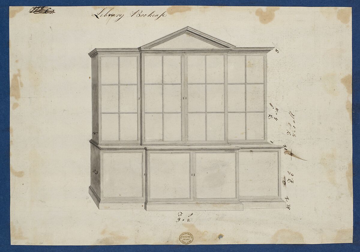 Library Bookcase, from Chippendale Drawings, Vol. II, Thomas Chippendale (British, baptised Otley, West Yorkshire 1718–1779 London), Black ink, gray wash 