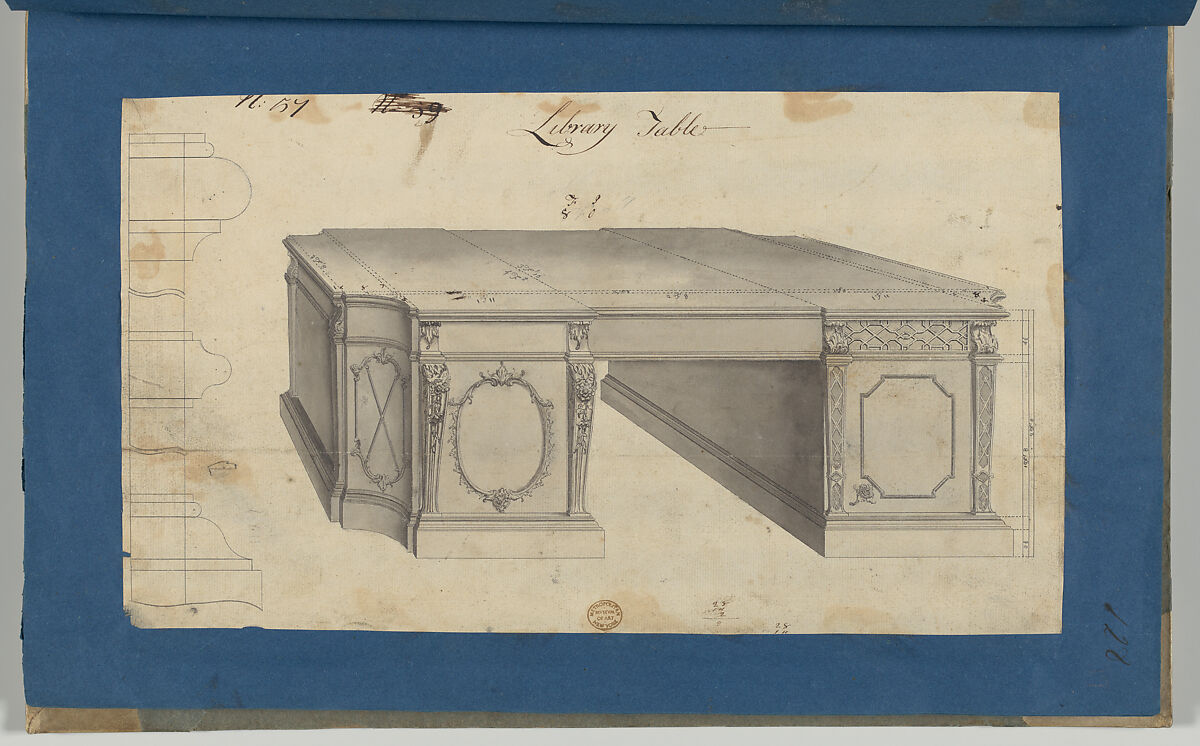 Library Table, from Chippendale Drawings, Vol. II, Thomas Chippendale (British, baptised Otley, West Yorkshire 1718–1779 London), Black ink, gray wash