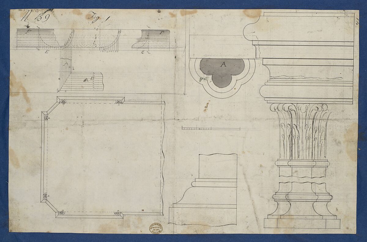 Plan for Library Table with Moldings, from Chippendale Drawings, Vol. II, Thomas Chippendale (British, baptised Otley, West Yorkshire 1718–1779 London), Black ink, gray wash 