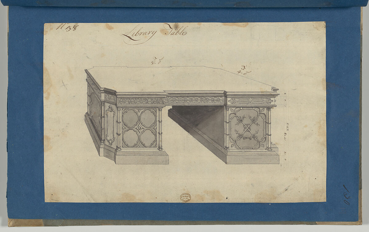 Library Table, from Chippendale Drawings, Vol. II, Thomas Chippendale (British, baptised Otley, West Yorkshire 1718–1779 London), Black ink, gray wash