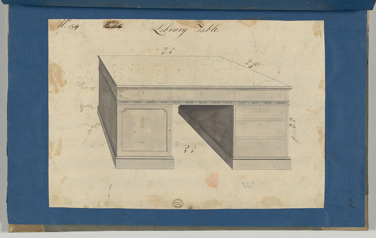 Library Table, from Chippendale Drawings, Vol. II, Thomas Chippendale (British, baptised Otley, West Yorkshire 1718–1779 London), Black ink, gray wash