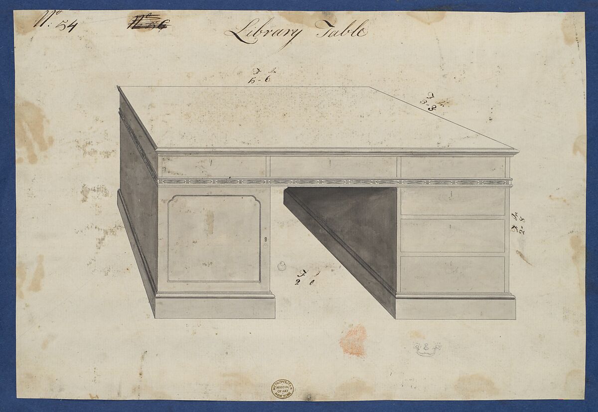 Library Table, from Chippendale Drawings, Vol. II, Thomas Chippendale (British, baptised Otley, West Yorkshire 1718–1779 London), Black ink, gray wash 