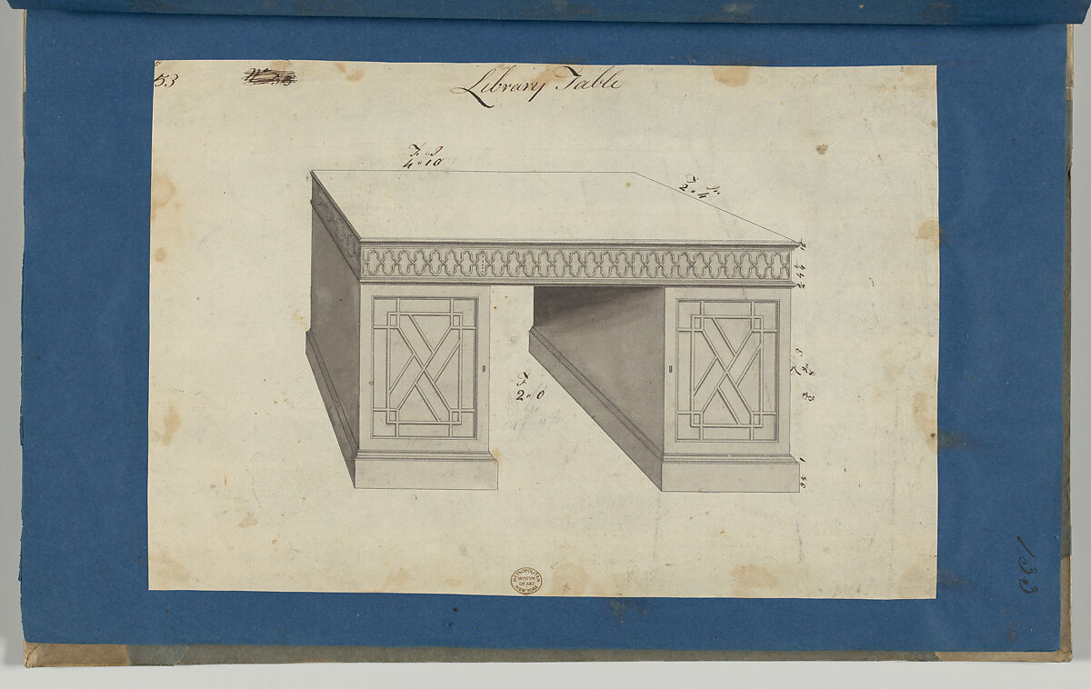 Library Table, from Chippendale Drawings, Vol. II, Thomas Chippendale (British, baptised Otley, West Yorkshire 1718–1779 London), Black ink, gray wash