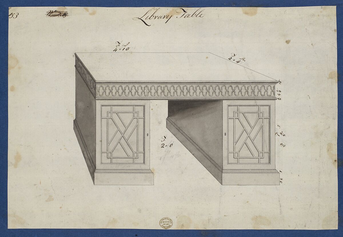 Library Table, from Chippendale Drawings, Vol. II, Thomas Chippendale (British, baptised Otley, West Yorkshire 1718–1779 London), Black ink, gray wash 